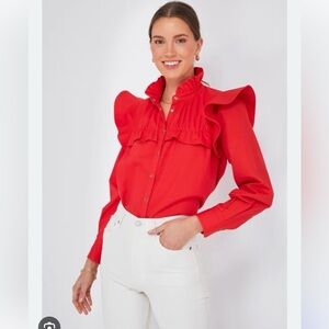 Tuckernuck Vibrant Red Ruffled Blouse